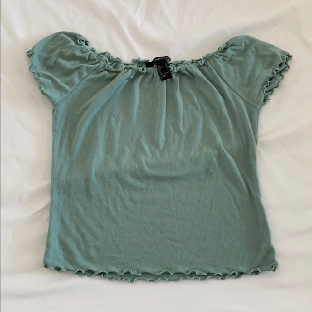 Green Ruffled Crop Top